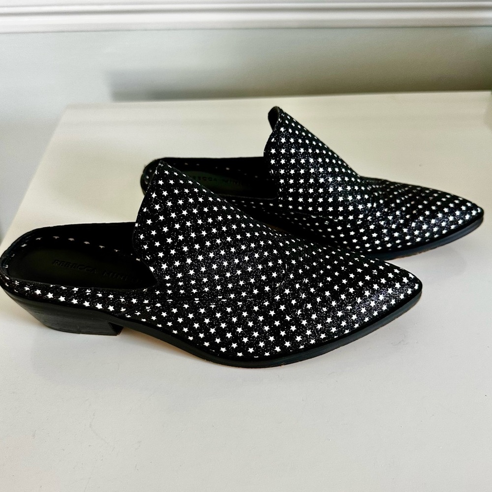 Rebecca Minkoff Karynah Black Glitter Stars Leather Western Mule Size 7 Women’s